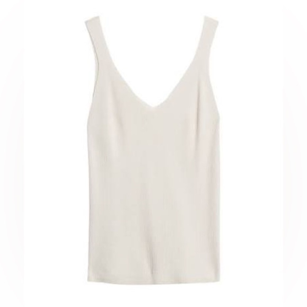 Banana Republic Ribbed Cream Knit Top Sweater Tank SZ L NWT